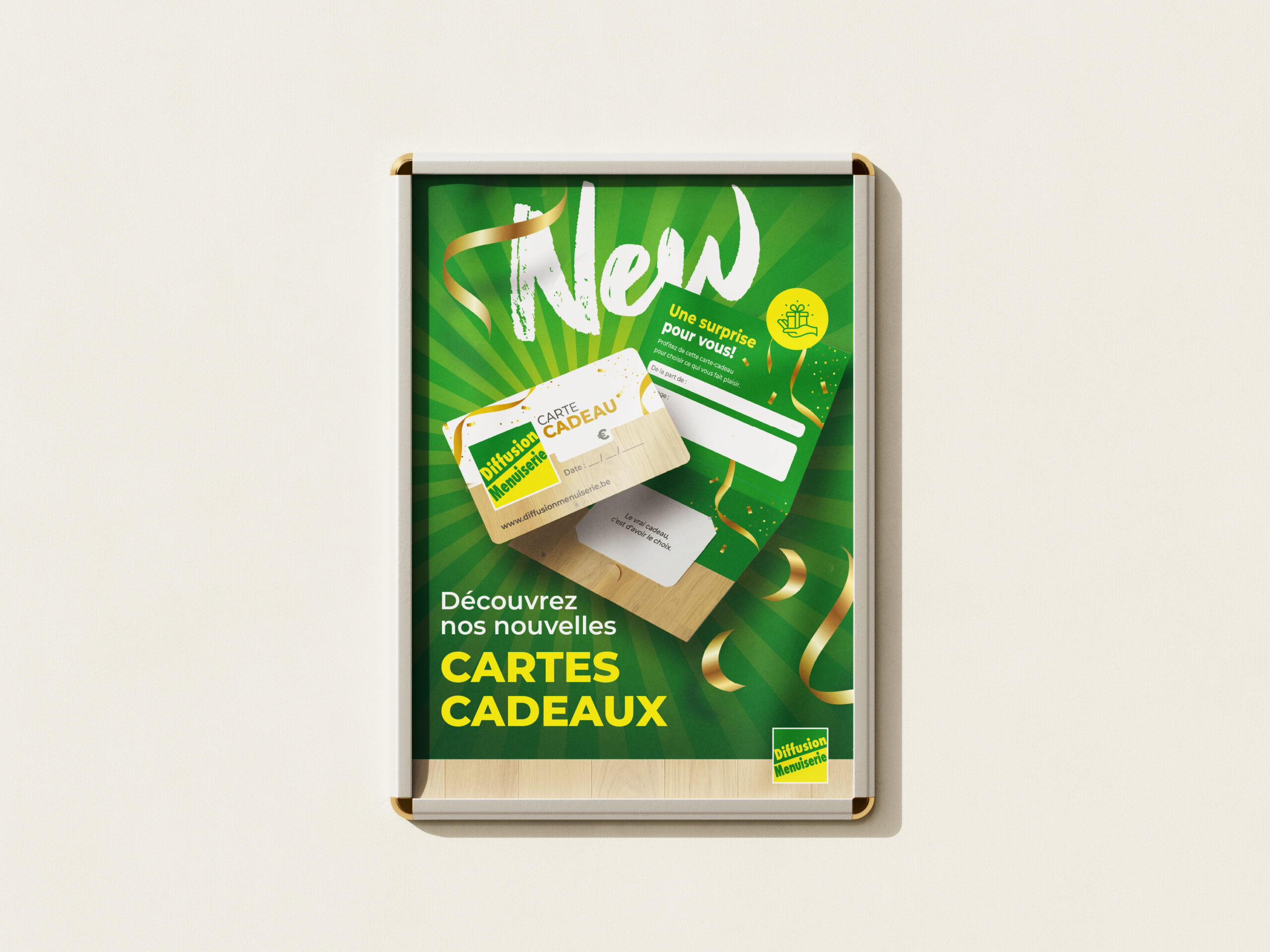 Affiche pour les nouvelles cartes cadeaux de Diffusion Menuiserie