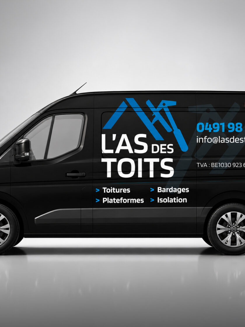 Lettrage véhicule entreprise L'As des Toits